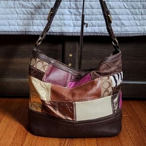 COACH Vintage Holiday Patchwork Monogram Shoulder bag Soft Leather 80s Tote